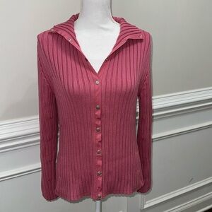 Banana Republic Factory 💯 Cotton Blush Mauve Pink Cable Knit Sweater Sz L
